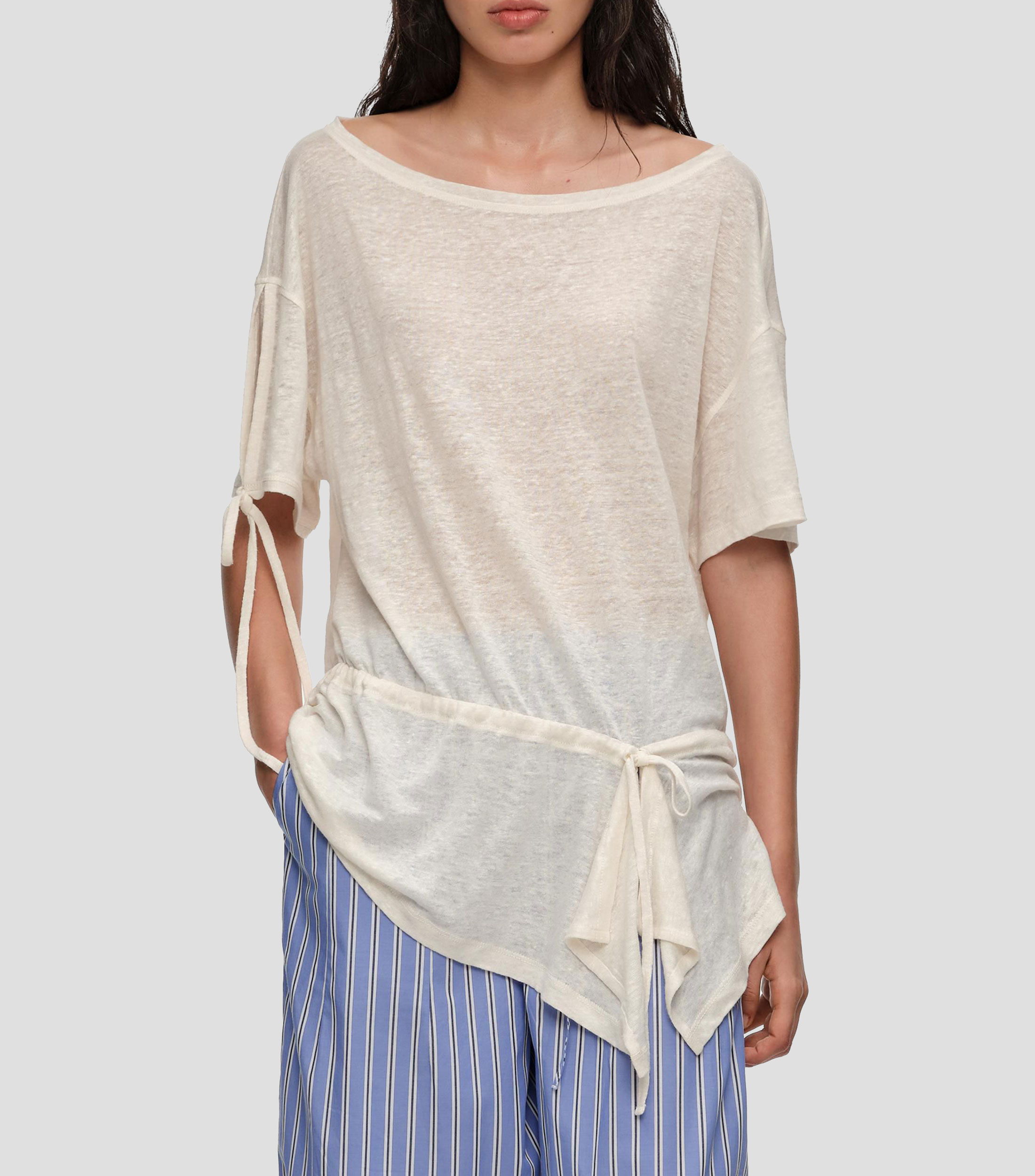 Playera de lino con cintura ajustable Mujer